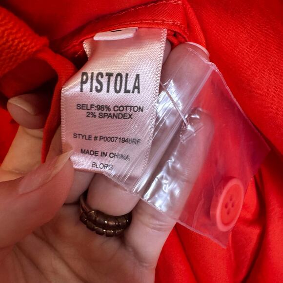 Pistola Blood Orange Short Sleeve Button Up Cotton Romper Womens Small - Picture 8 of 9